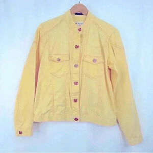 c. a. sport Women Back Printed & Beaded Casual Yellow Cotton Summer Jacket Sz M